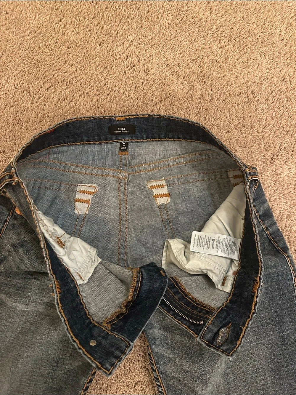 True Religion Men’s Blue Denim Jeans - Classic Pocket Stitch